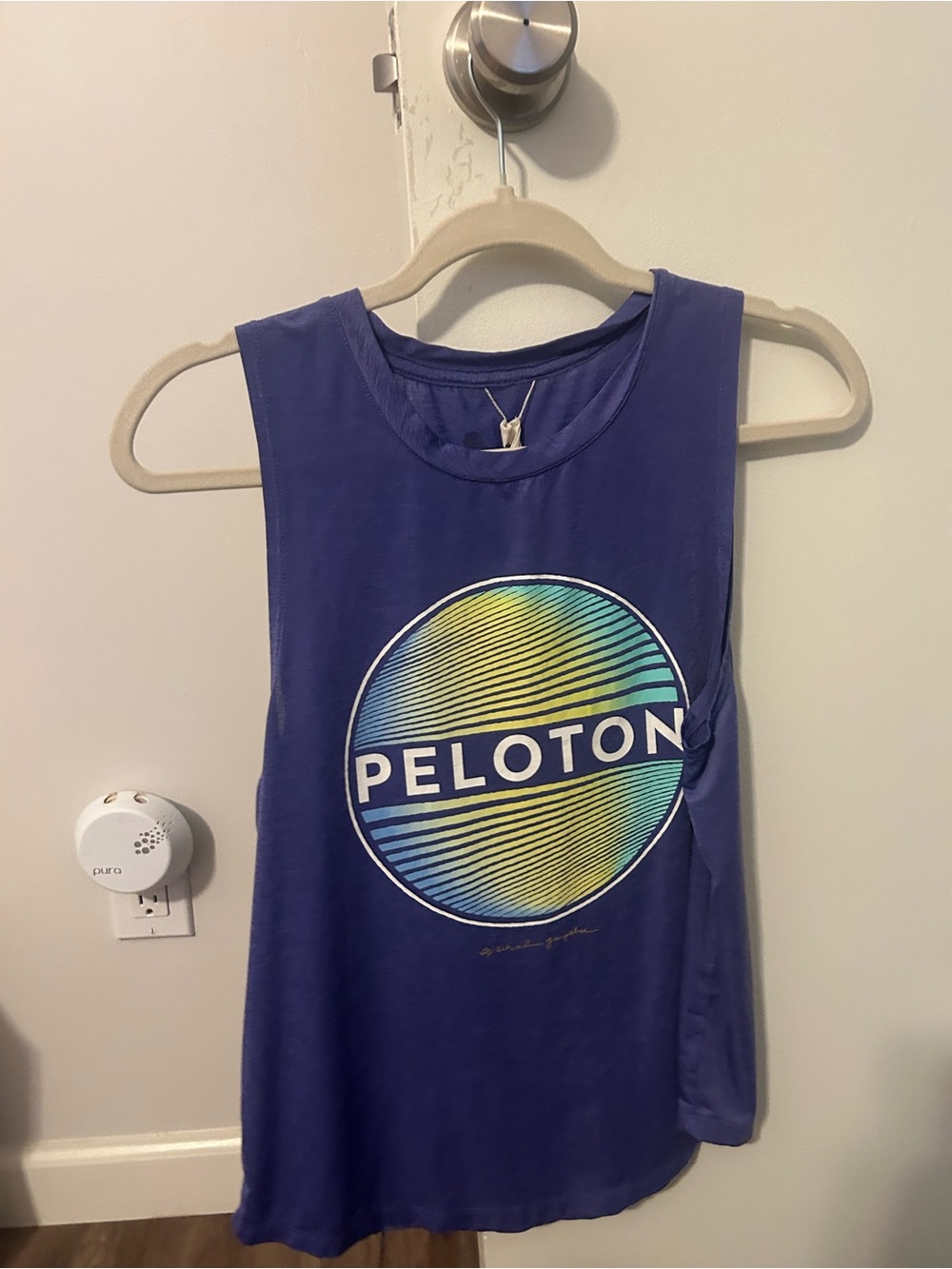 Peloton Spiritual Gangster Blue-Purple Graphic Muscle Tank with Multicolor Logo